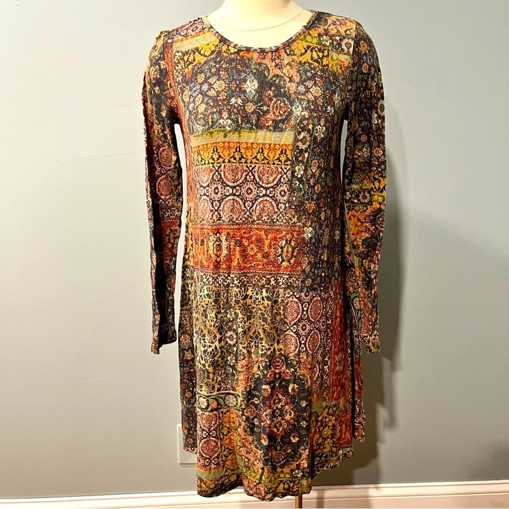 Lavender Brown x A Pea in the Pod Maternity Brown Boho Print Long Sleeve Dress M